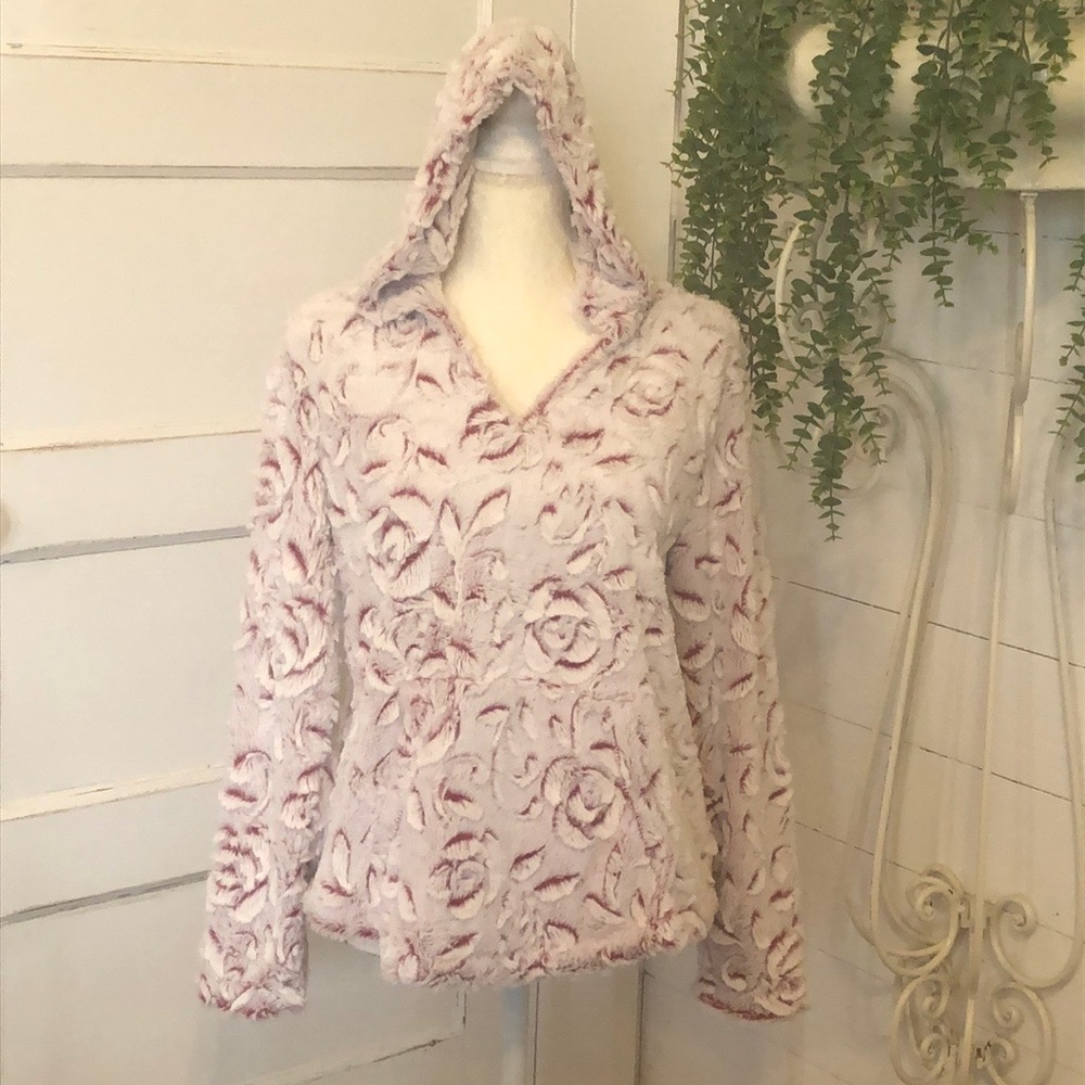 NWT Knapp Studio Fleece Fuzzy Soft Pull Over Hoodie Womens Pink Size PS